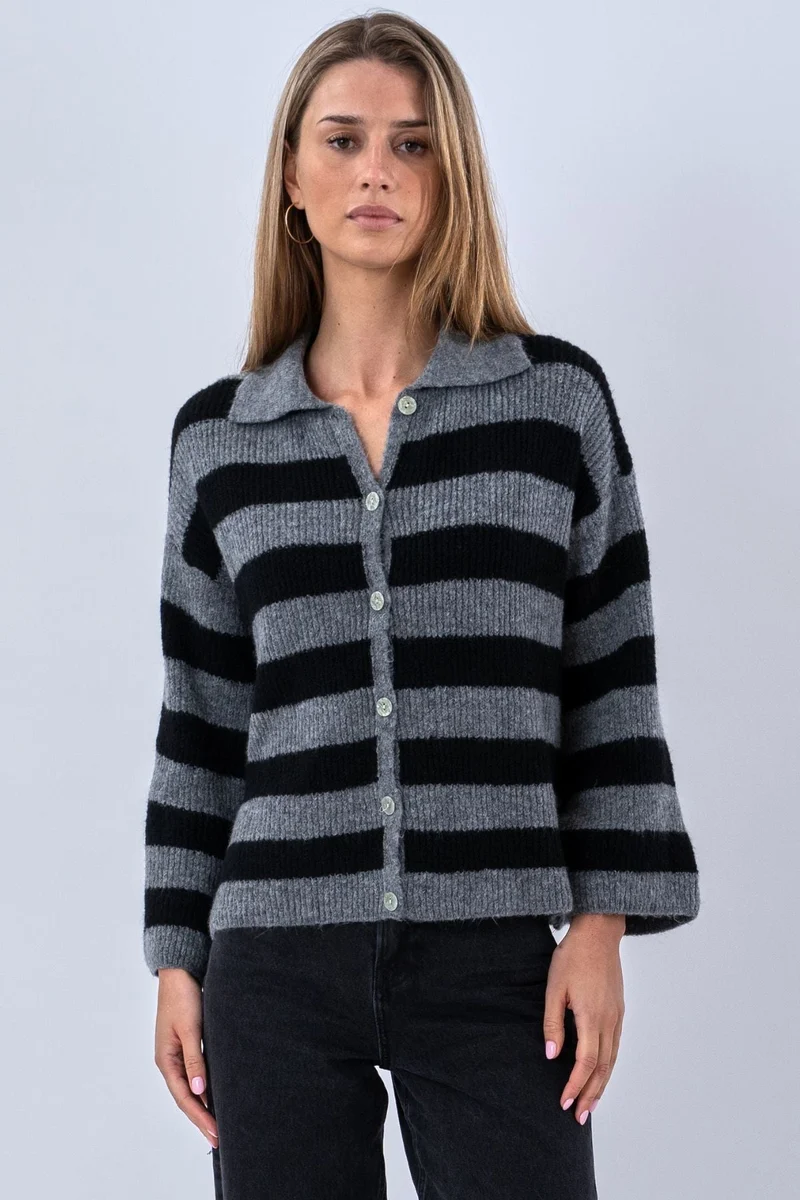 Josie Polo Knit - Grey/Black