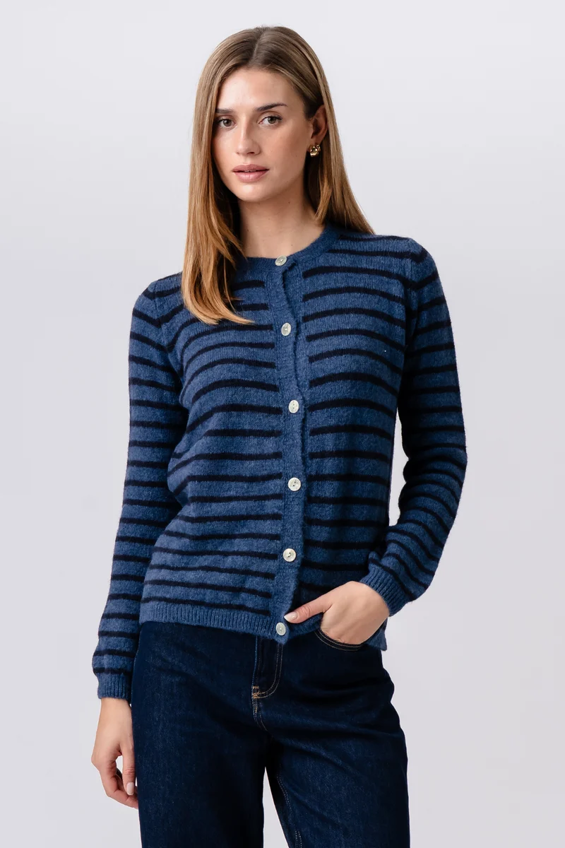 Crizette Striped Knit Cardigan - Blue/ Deep Blue