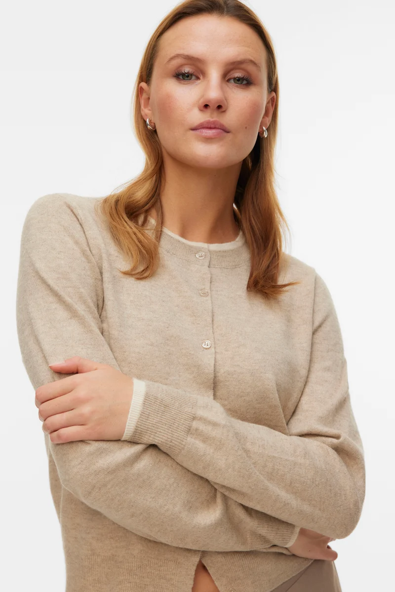 Wonderful O-Neck Cardigan - Silver Mink Melange w. Birch