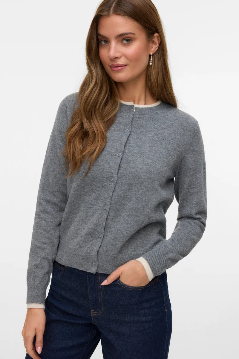 Wonderful O-Neck Cardigan -Medium Grey Melange w. Birch