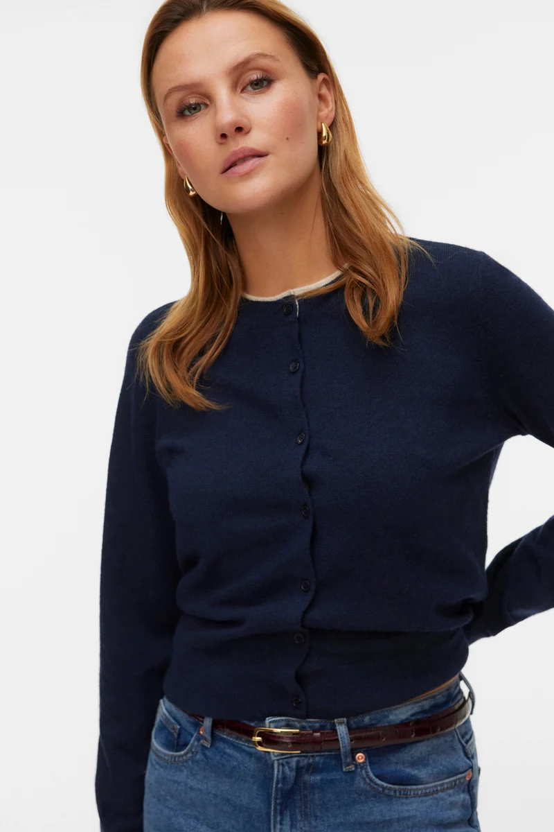 Wonderful O-Neck Cardigan -Navy Blazer w. Birch