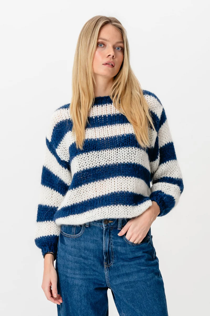 Mila Striped Knitted Sweater - Navy/White