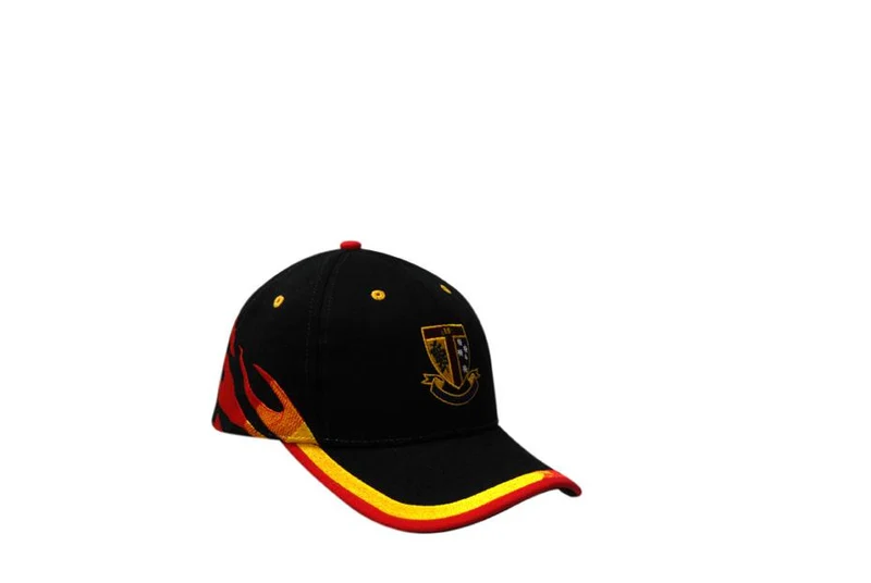 BRUSHED HEAVY COTTON CAP WITH FLAME EMBROIDERY ON CROWN & PEAK
