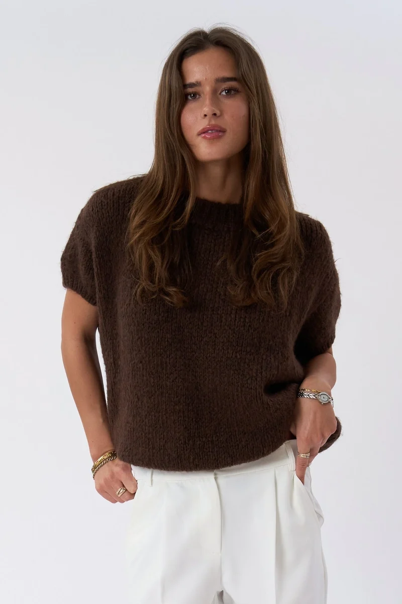 Chloe Short Sleeved Knit - Chocolate