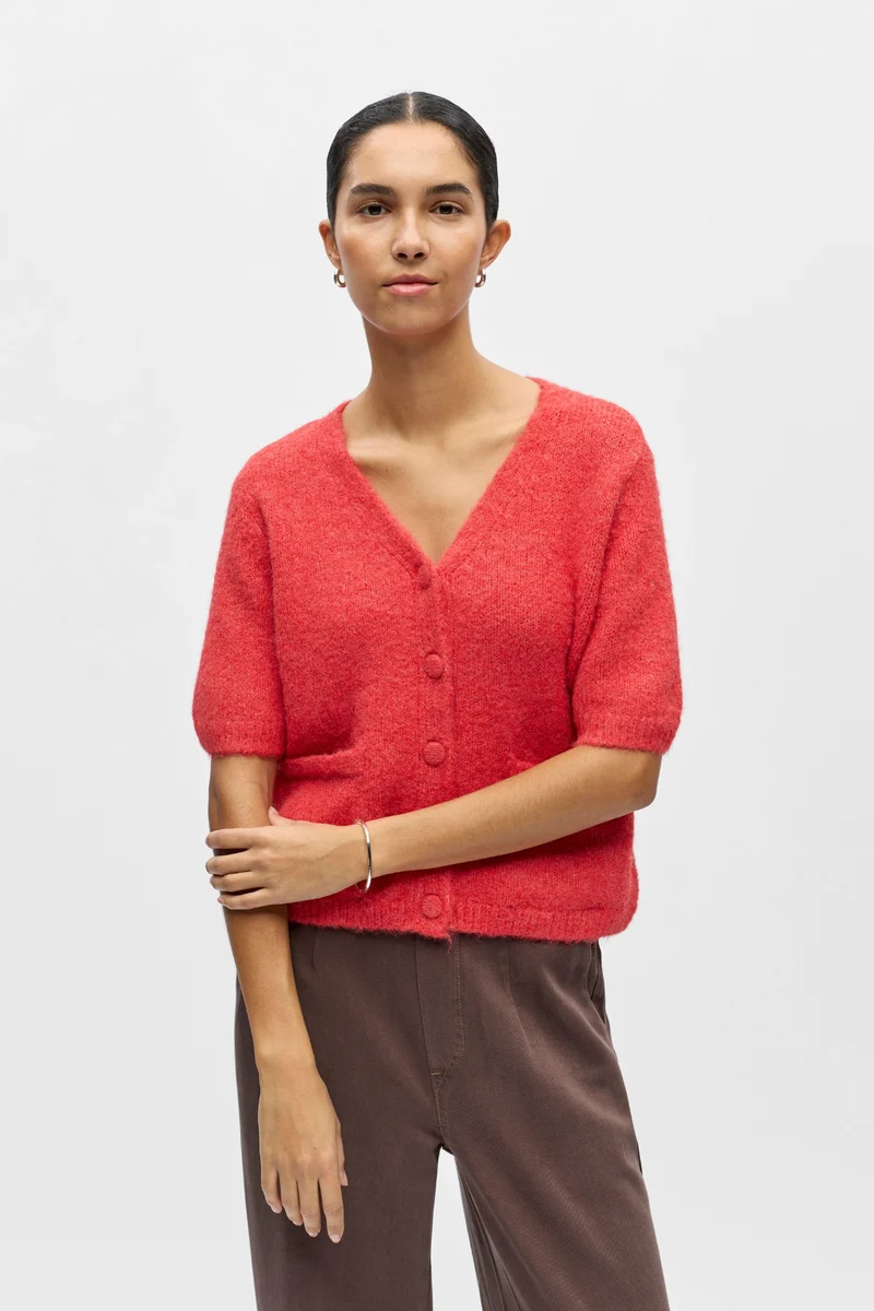 Saggia V-Neck Knit Cardigan - Poinsettia Melange
