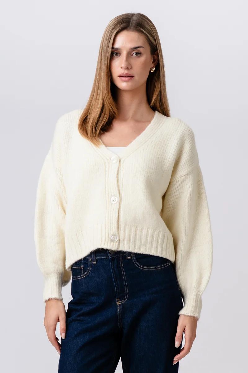 V-Neck Cardigan - Ecru