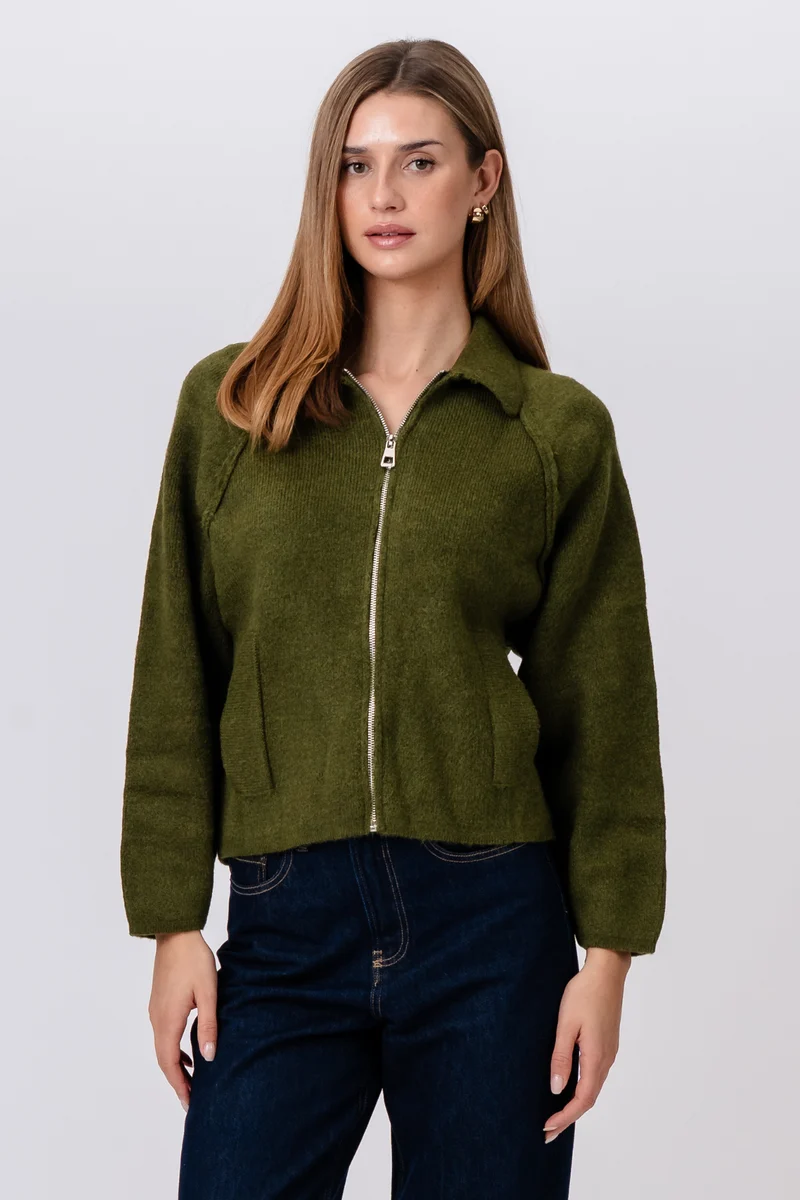 Selma Knit Zipper - Khaki