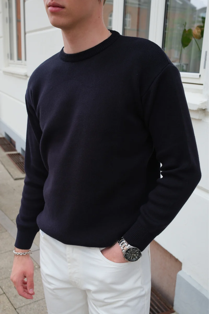 Crewneck Knit Sweater - Dark Navy