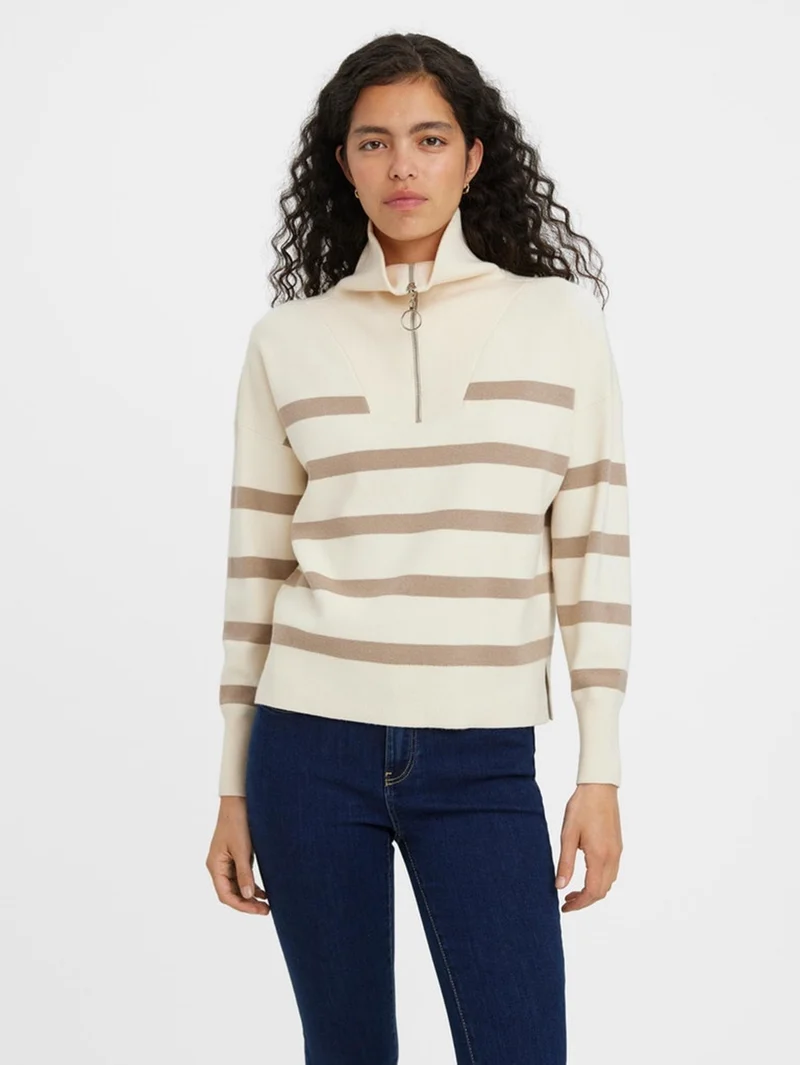 Saba Stripe Half-zip Blouse - Birch Brown