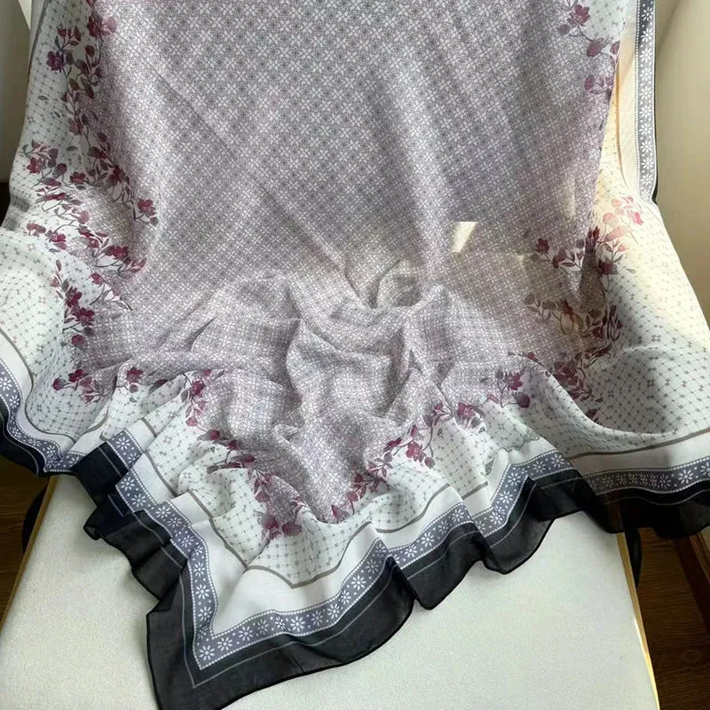 Groothandel lichtgewicht doorschijnende voile hijab sjaal, zacht, ademend, bloemenprint omslagdoek