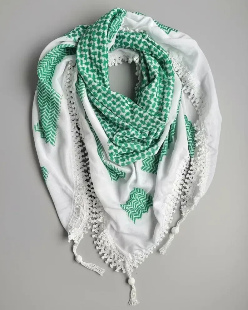 Gepersonaliseerde Kufiya Palestina Groene Keffiyeh met franje