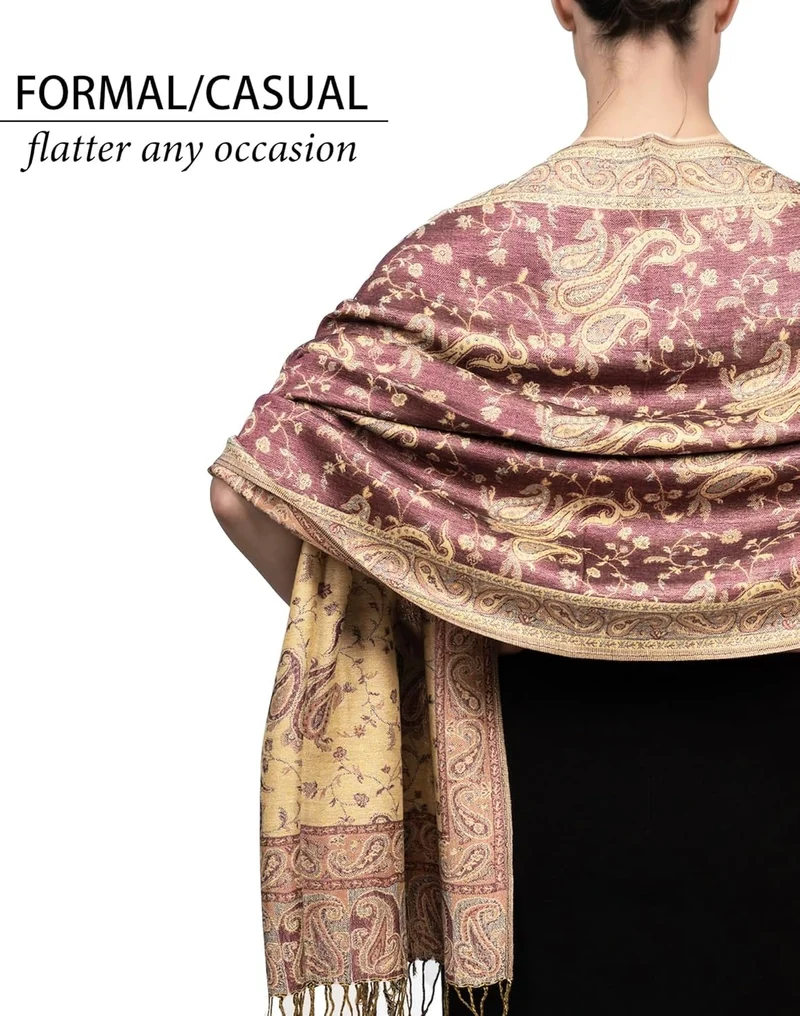 Grote vintage Paisley Jacquard sjaal met kwastjes - Pashmina Rave sjaal groothandel