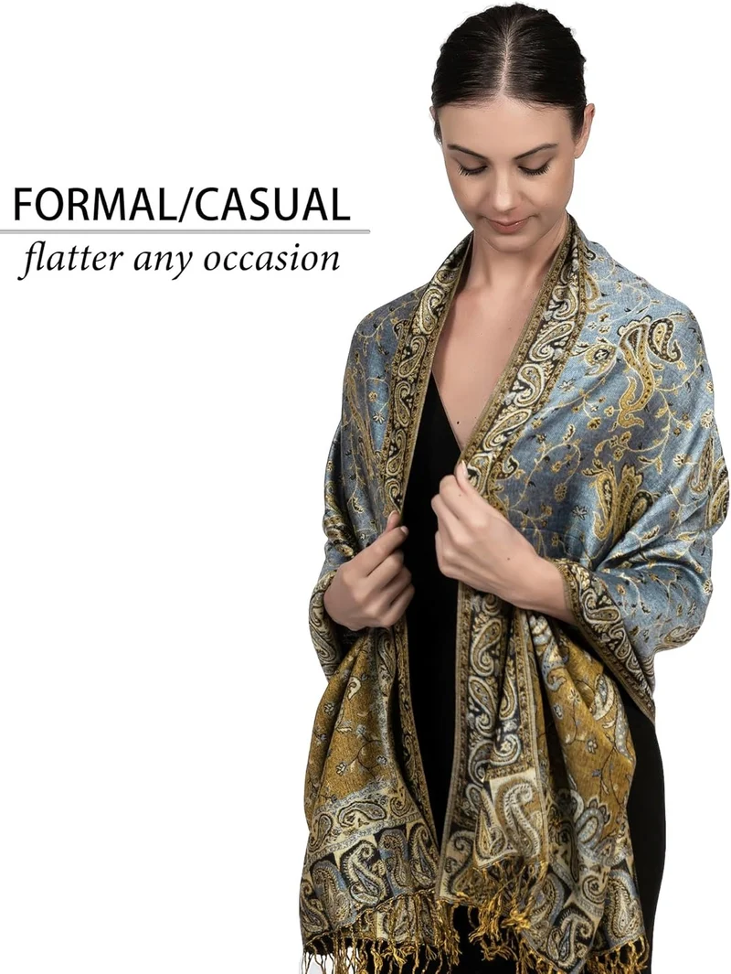 Maker Elegante Paisley Warme Tweekleurige Sjaal - Veelzijdige en Modieuze Blauwe Kasjmier Sjaal