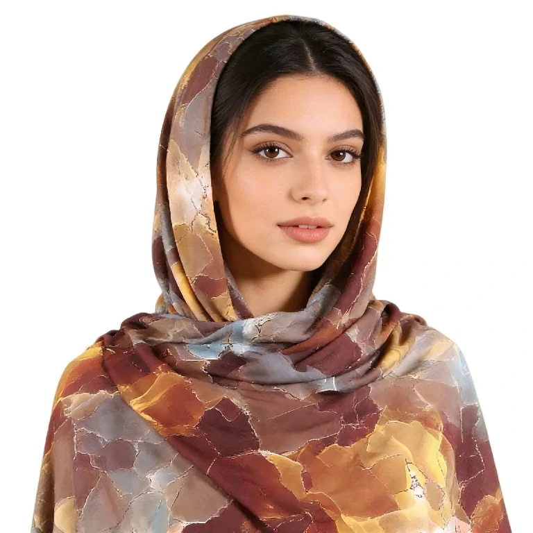 Groothandel in gebarsten marmerprint chiffon hijab sjaal voor dames, zachte, lichtgewicht islamitische hoofddoek.
