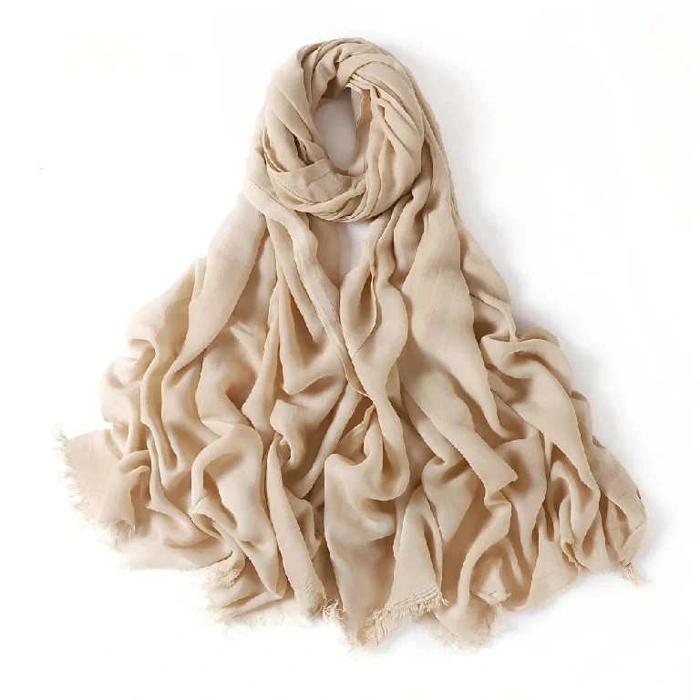 Groothandel dames bohemian sjaal met franjes, effen kleur, viscose hijab