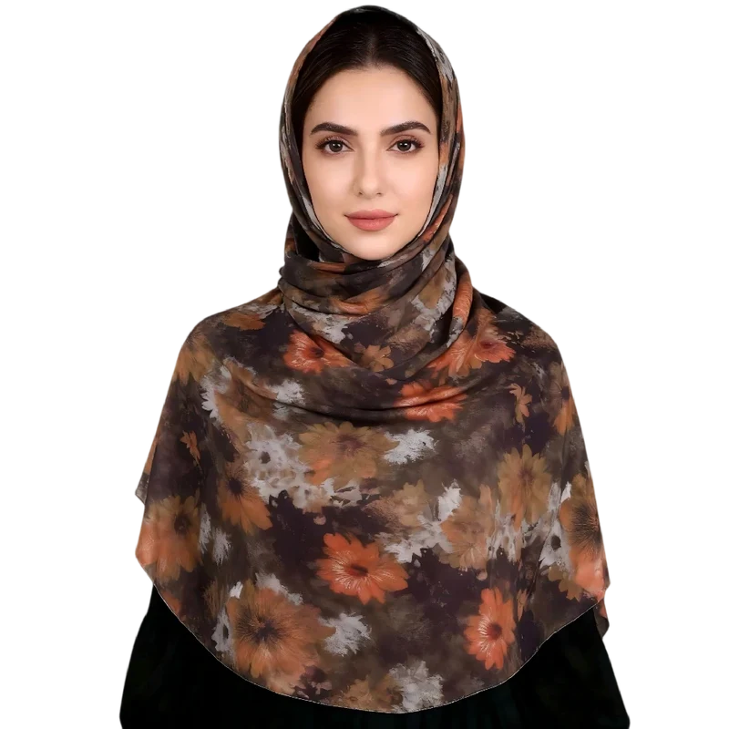 Groothandel in aquarel bloemenprint hijab hoofddoek, lichtgewicht, bescheiden sjaal
