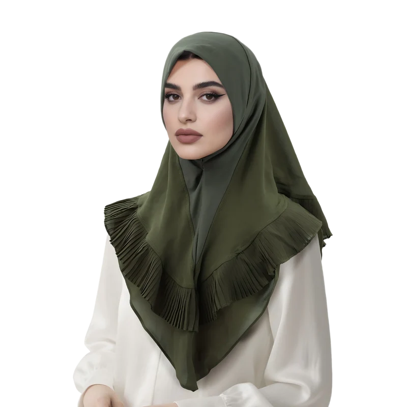 Groothandel dames geplooide ruches bescheiden modieuze instant hijab met gegolfde rand