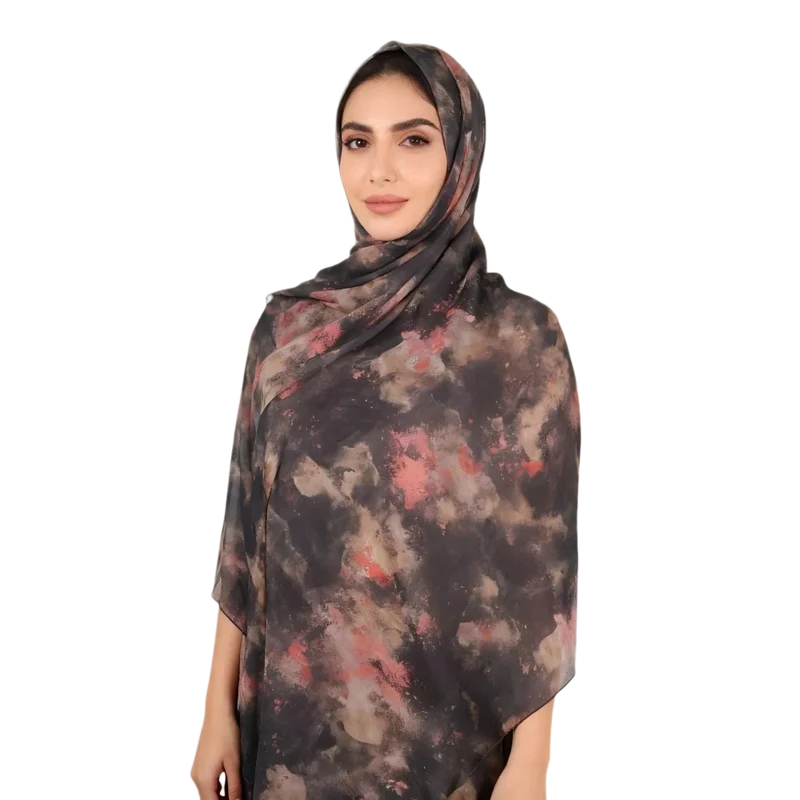 Groothandel Abstracte Marmerprint Lichtgewicht Chiffon Hijab Sjaal