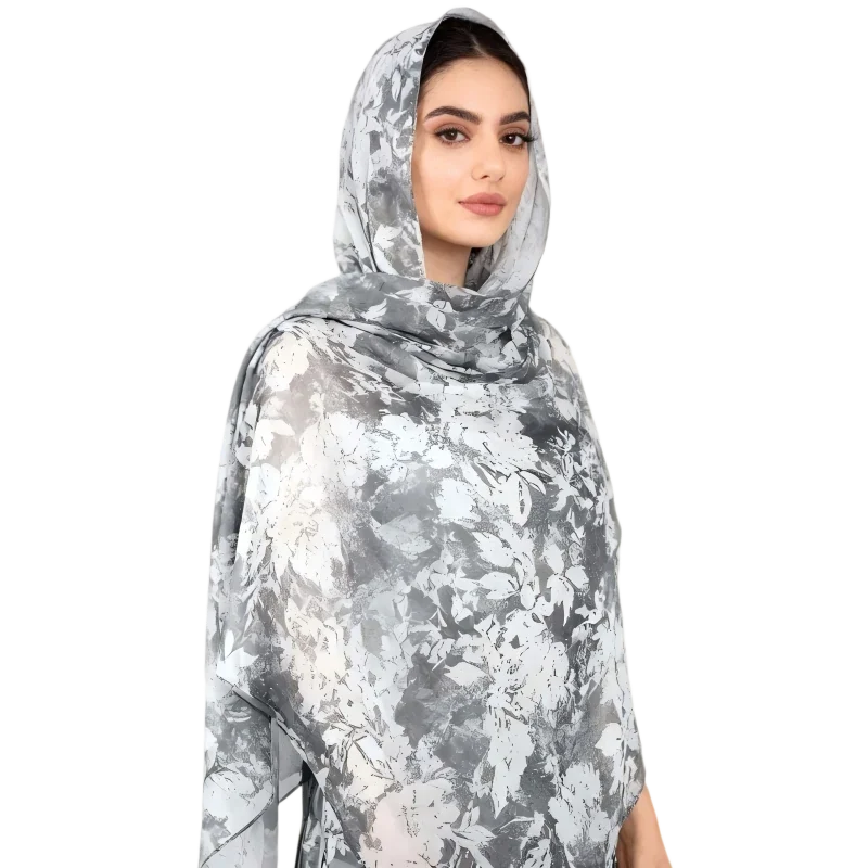 Groothandel in bloemenprint chiffon hijab sjaals, lichtgewicht en ademend.
