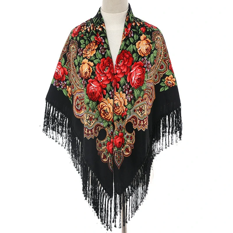 Groothandel Baboesjka Bloemen Slavische Folk Hoofddoek Kwastje 130×130