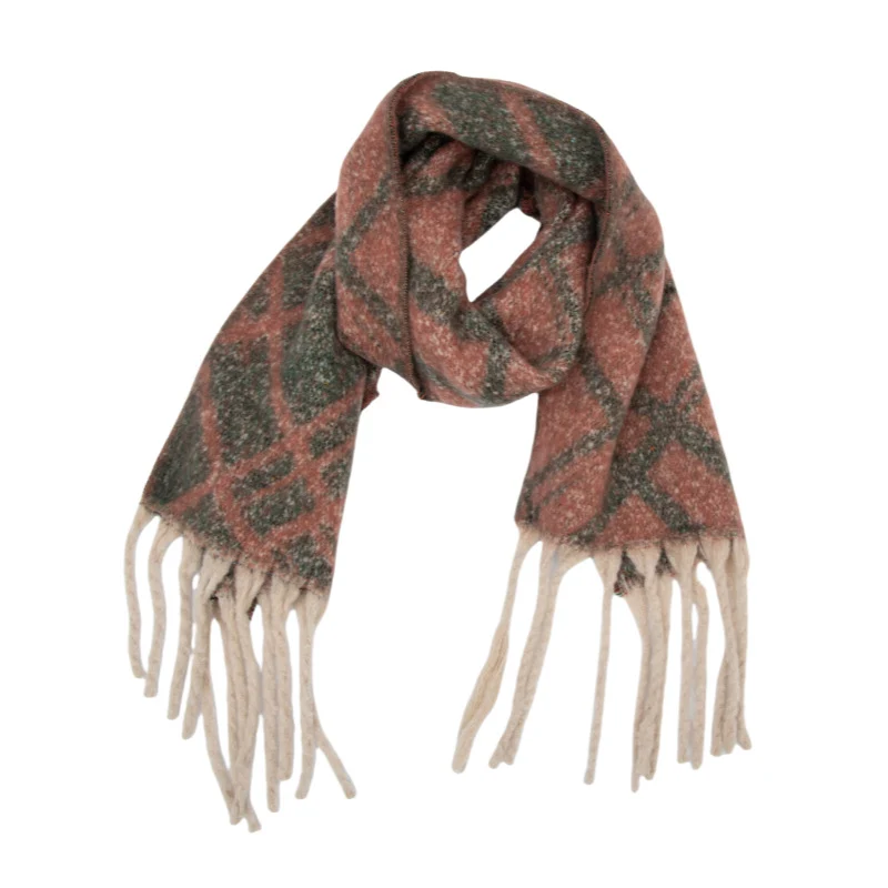 Faux Mohair Jacquard Double-Line Plaid Sjaal - Boucle Garen Fluffy Warm Sjaal Dealers
