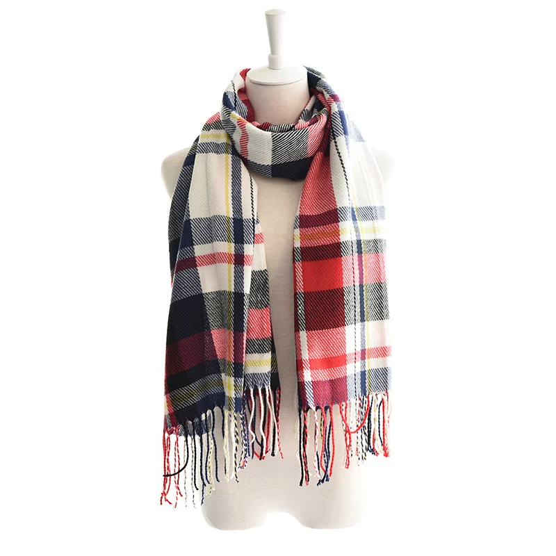 Zachte deken met kwastjes en ruitmotief voor de herfst/winter - Klassieke gestreepte modehalsdoeken OEM