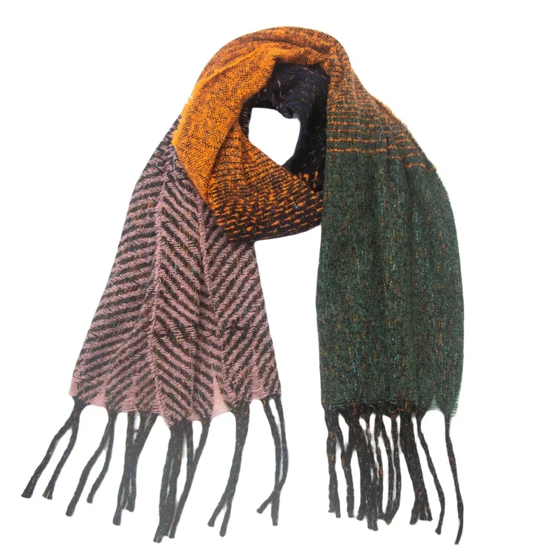 Wintersjaal met veelkleurige ombre-kwastjes voor dames - Warme, dikke, oversized sjaals van de fabriek