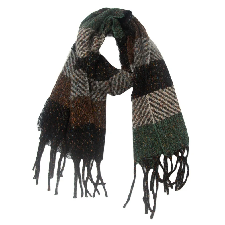 Elegante sjaal met kleurblokken en ruitmotief voor dames - Winter warme dikke sjaals met strepen ODM