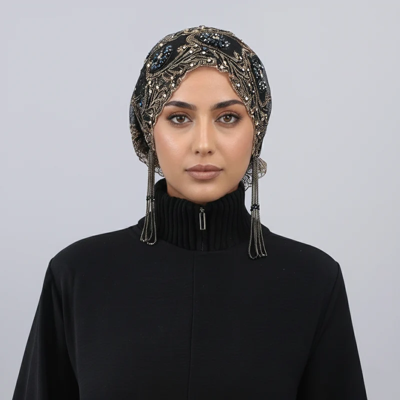 Groothandel in kralen hijabs, luxe avondhoofddoeken, Ramadan-specials, kralen tulbanden