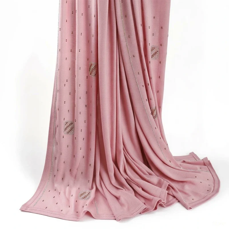 Groothandel Jersey Hijab met strassversiering Moslim Sjaal