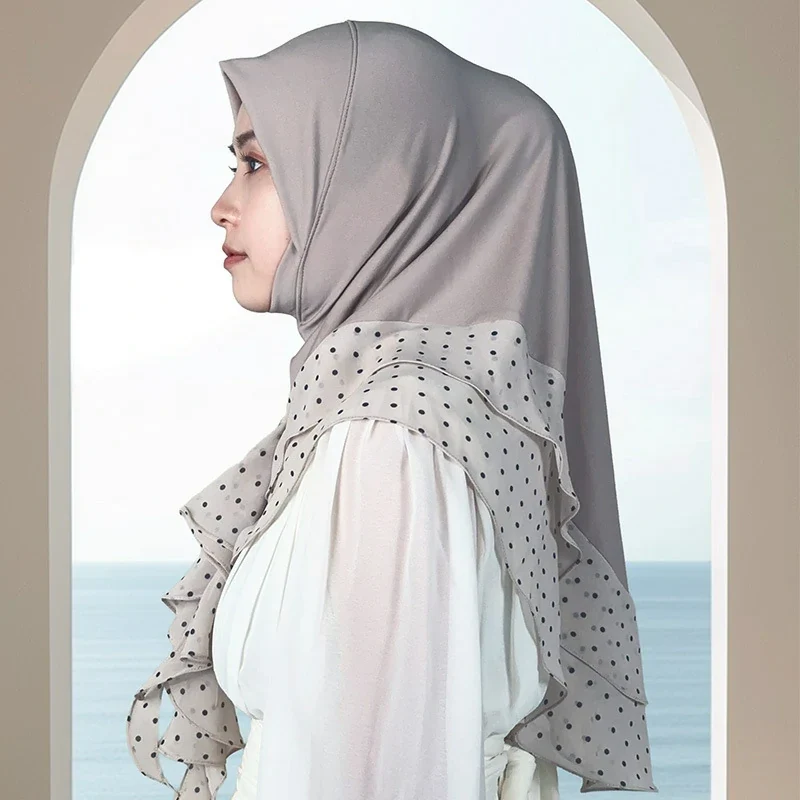 Groothandel lichtgewicht chiffon hijab met stippenprint voor dames