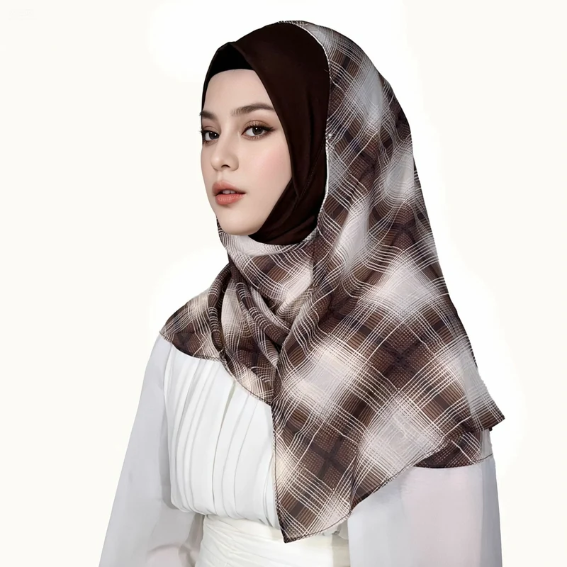 Groothandel in geruite tudung hijab van chiffon met zachte voering, geschikt voor de islam.