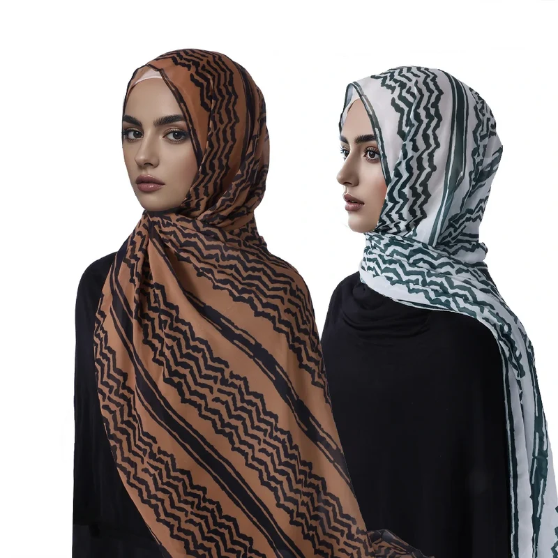 Groothandel Arabische lange keffiyeh sjaal met golvende lijnen voor dames