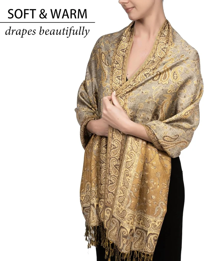 Groothandel Metallic Kasjmier Elegante Paisley Jacquard Sjaal - Gezellige Chique Warme Sjaal