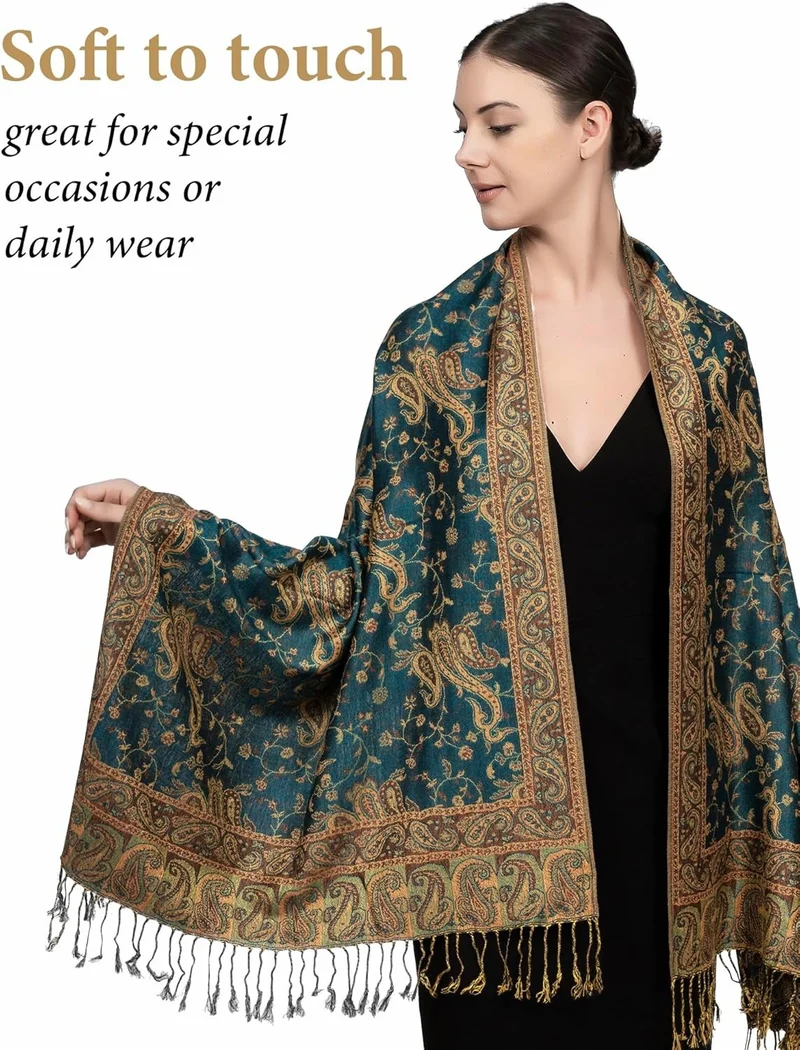 Bulk Paisley Cashmere Dames Kwastjes Sjaal - Dubbelzijdige Vintage Jacquard Reisdeken