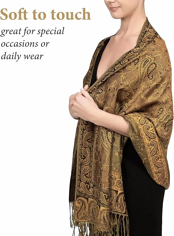 Dubbelzijdige cashew zijden sjaal voor dames - Vintage Jacquard zachte kantoordeken