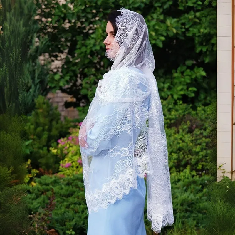 Producent Bruids Tule Hoofdbedekking Dames Sjaal - Kerk Mode Elegante Geborduurde Hoofddoek