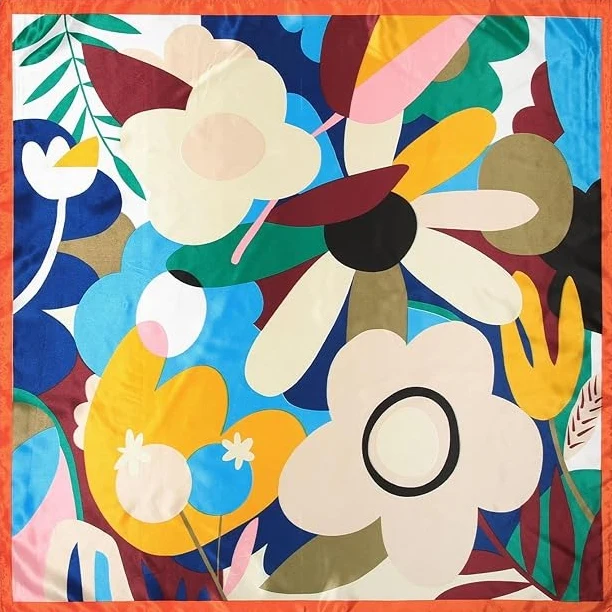 Factory 35 inch speelse veelkleurige bloemensjaal - Dopamine Color Printed vierkante sjaal
