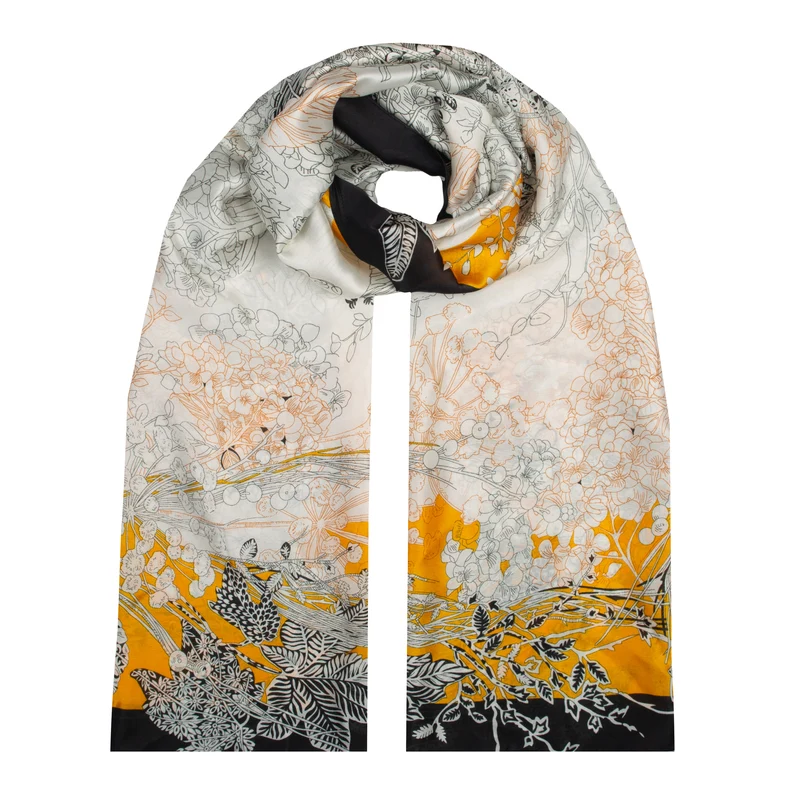 Women's Floral Silk-Like Lightweight Scarf with Border