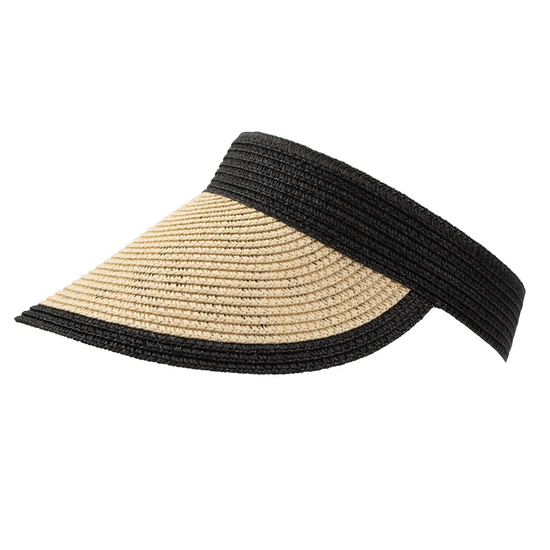 Visière de soleil en paille pour femmes avec détails en contraste de couleur et imprimé animal.