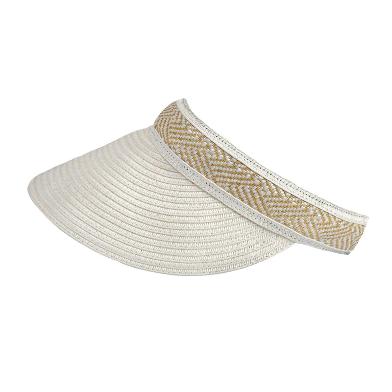 Visière de soleil en paille pour femmes avec bande en détail tissé