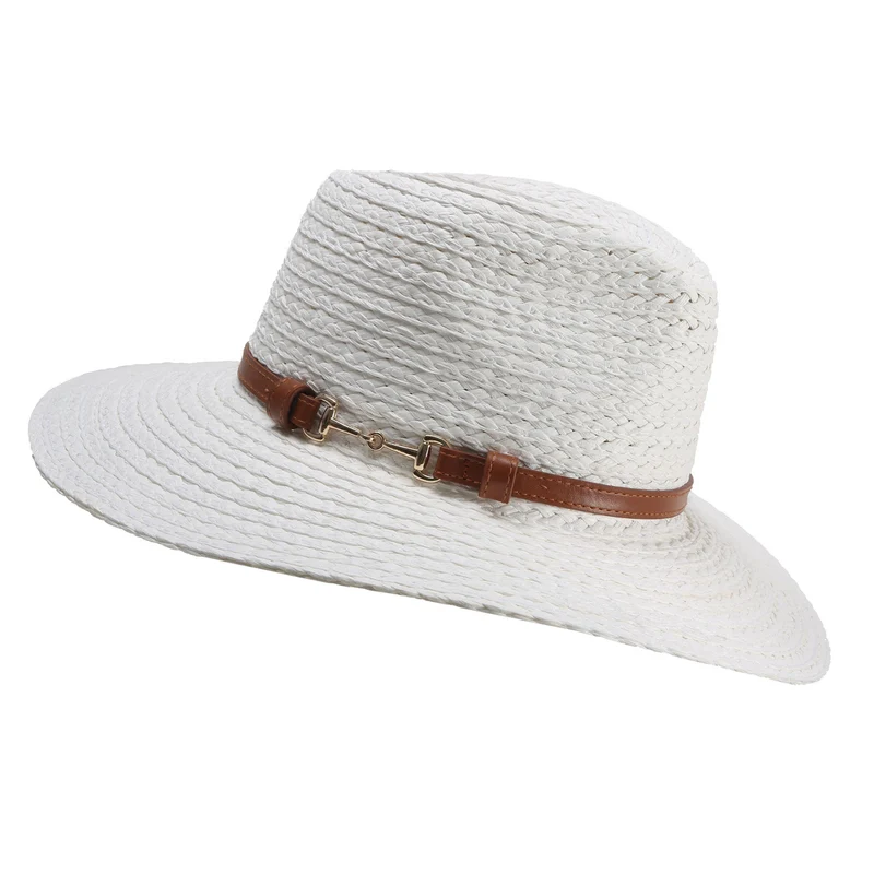 Women's Straw Fedora Hat with Belt Detail