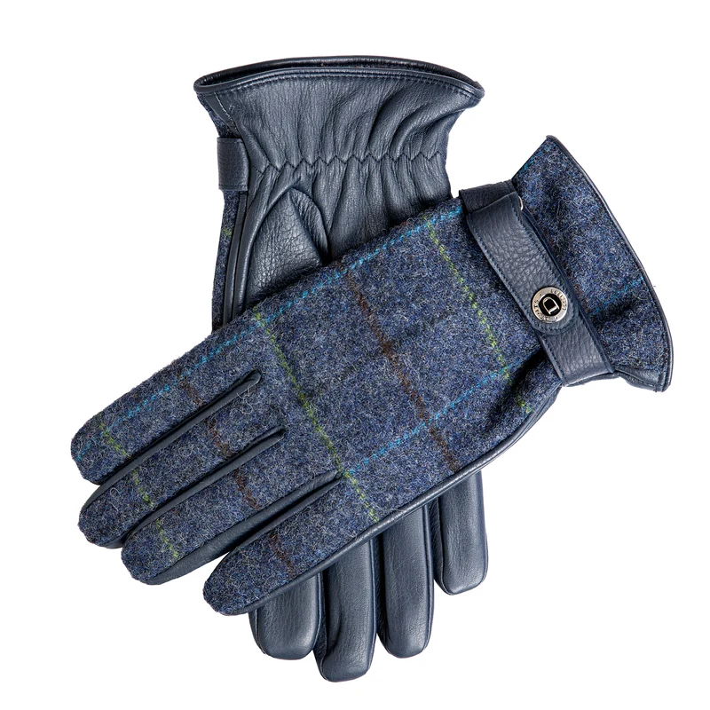 Men's Heritage Cashmere-Lined Abraham Moon Tweed and Deerskin Leather Gloves