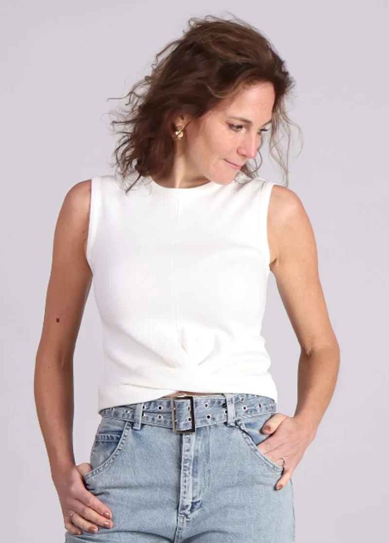 Homage cropped top rib met knoopdetail Wit