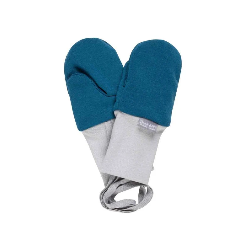 Babywantjes van turquoiseblauwe merinowol met duim