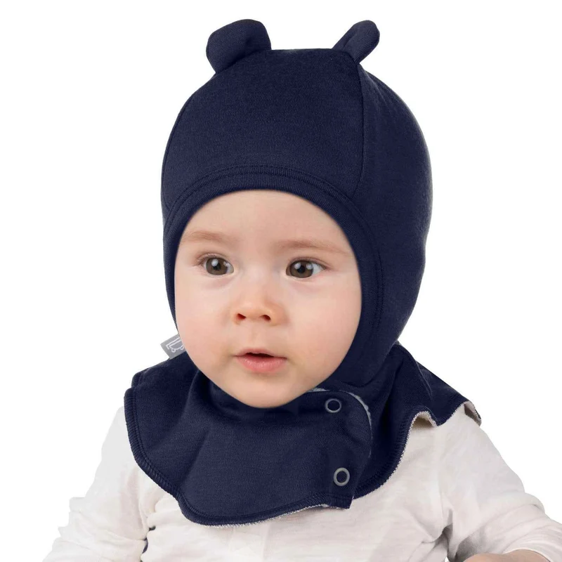 Blauwe bivakmuts van merinowol voor baby's