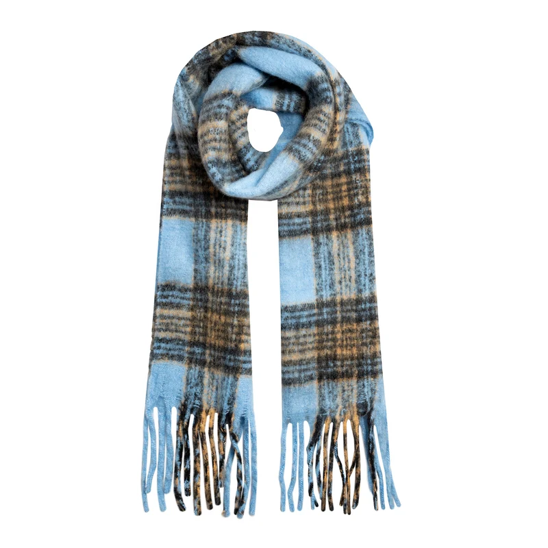 Écharpe en plaid à carreaux pour femmes avec franges