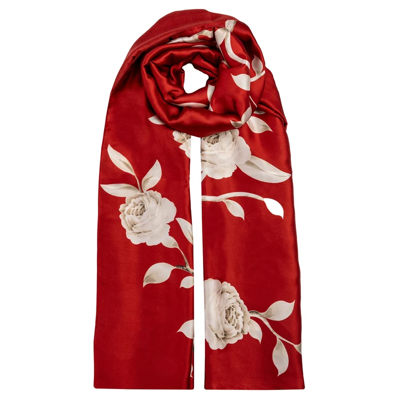 Foulard léger pour femmes en soie synthétique à motif rose