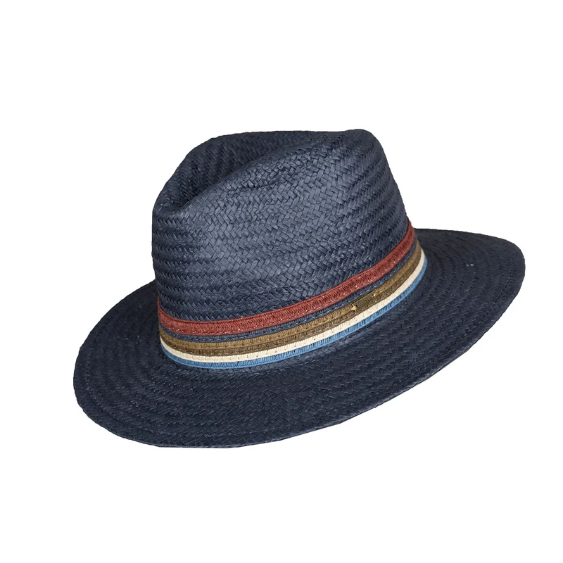 Men’s Straw Fedora Hat with Multicolour Striped Band