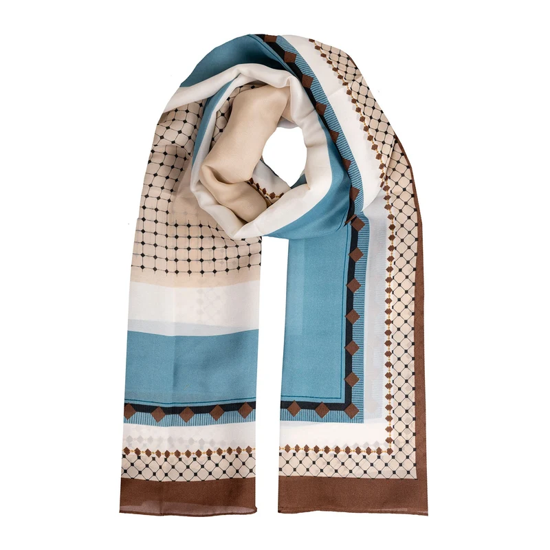 Foulard léger pour femmes en soie synthétique à motif géométrique audacieux avec bordures